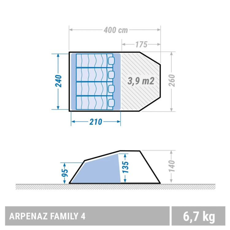 خرید چادر چهار نفره Quechua Arpenaz Family 4 با قیمت مناسب و ارسال فوری از کوهنورد شاپ تبریز
